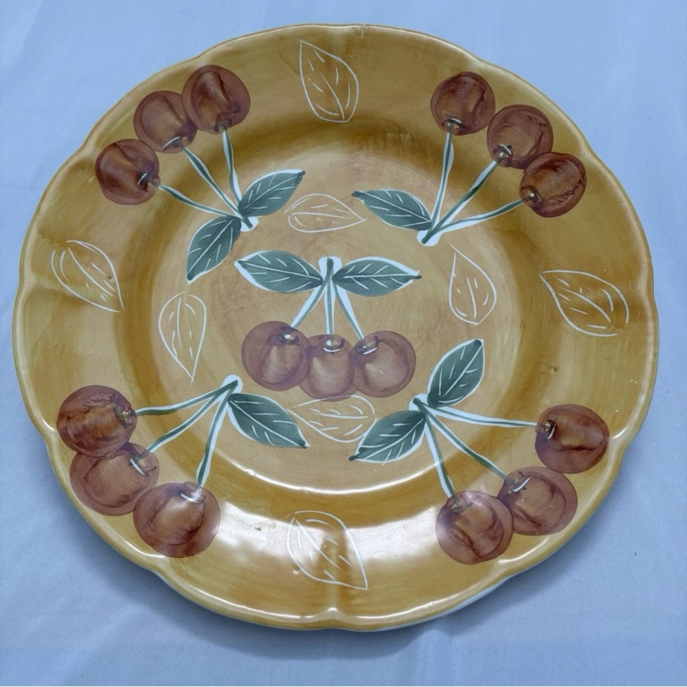 Pottery Barn Vintage Yellow Plate with Cherries 12”